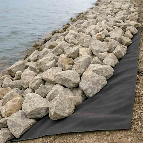 8oz RP8 non-woven geotextile being used as rip-rap for great lakes coastal erosion