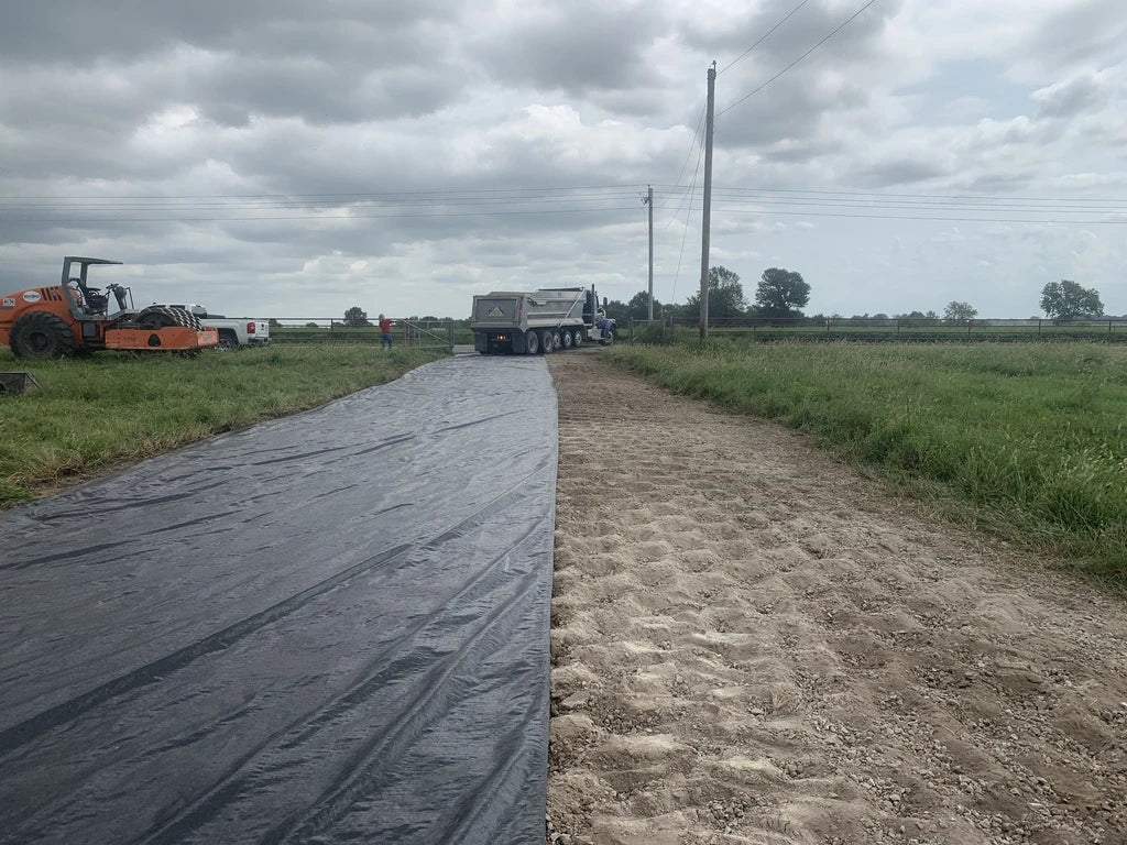 Geotextile Rootbox RootPro non-woven geotextile fabric installed as driveway underlay ...